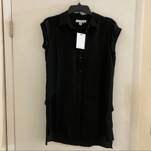 Black chiffon layered button down top